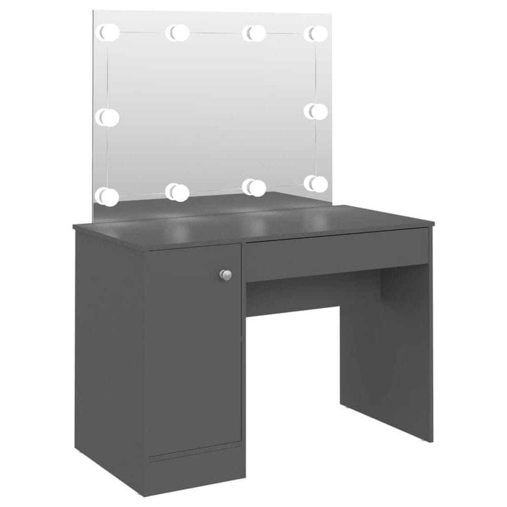 Vidaxl Toaletný stolík s LED svetlami 110x55x145 cm MDF sivý